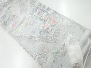 リサイクル　プラチナ二重箔花鳥絵巻き文織出し袋帯